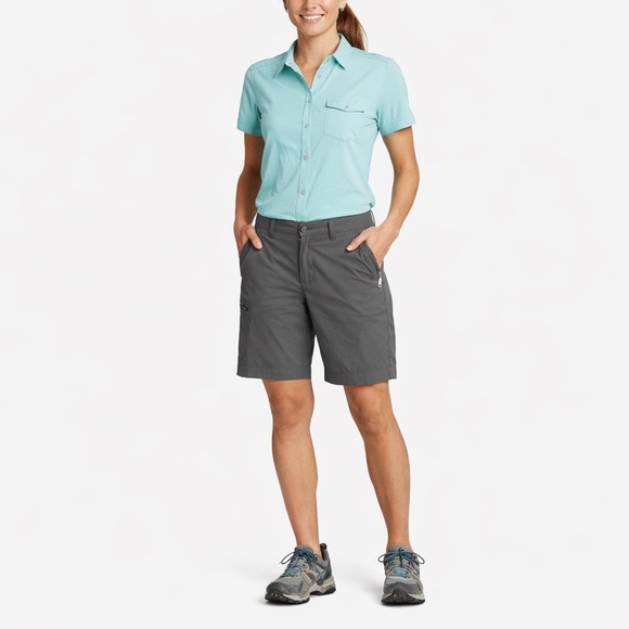 L.L. Bean Pants - LL Bean Trek Trail Shorts Gray Womens Mid Rise Bermuda Hiking Camping size 10